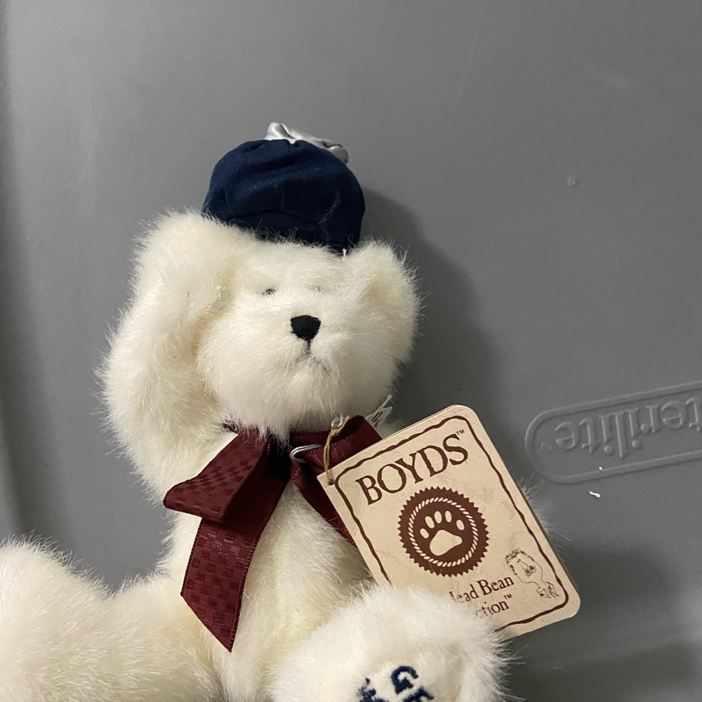 White Plush Bear with Navy Hat
